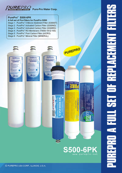 美國 PurePro® S500 紫外線RO淨水器 全套濾心套餐組合 -原廠濾芯 S500-6PK (含RO膜)
