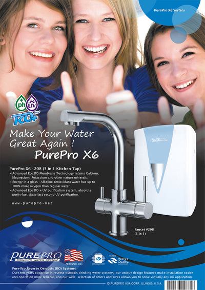 美國 PurePro® X6-208 紫外線鹼性RO活水機-搭配RO三用龍頭.質感設計.品味彰顯